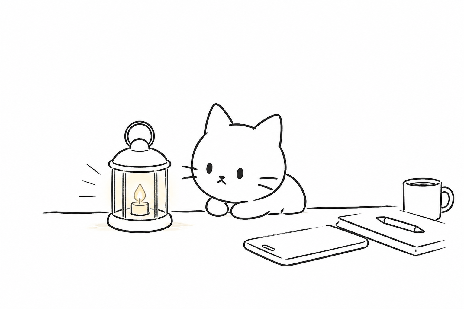 机にランタンが灯り、安心するごろ