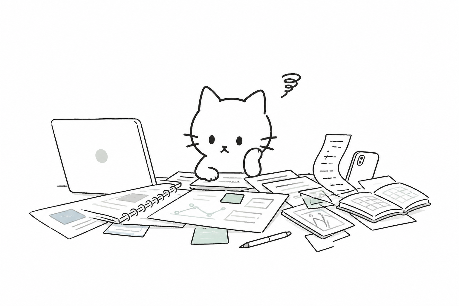外の仕事が増え、机が散らかったごろ