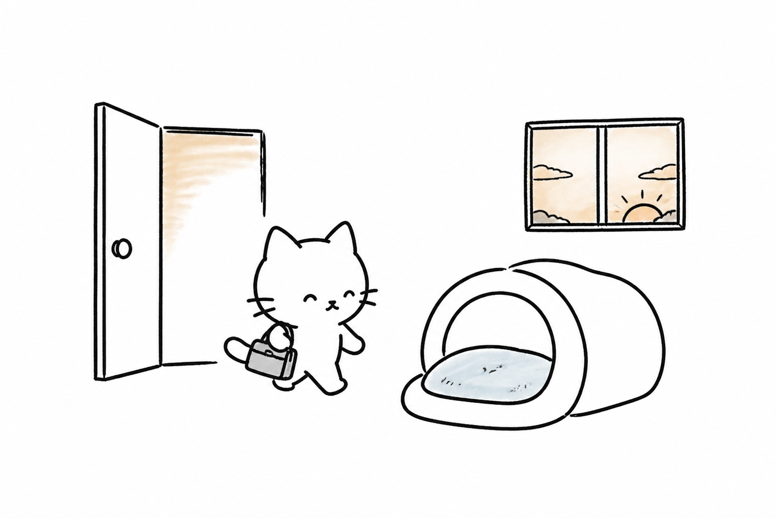 夕暮れ、布団へ帰るごろ