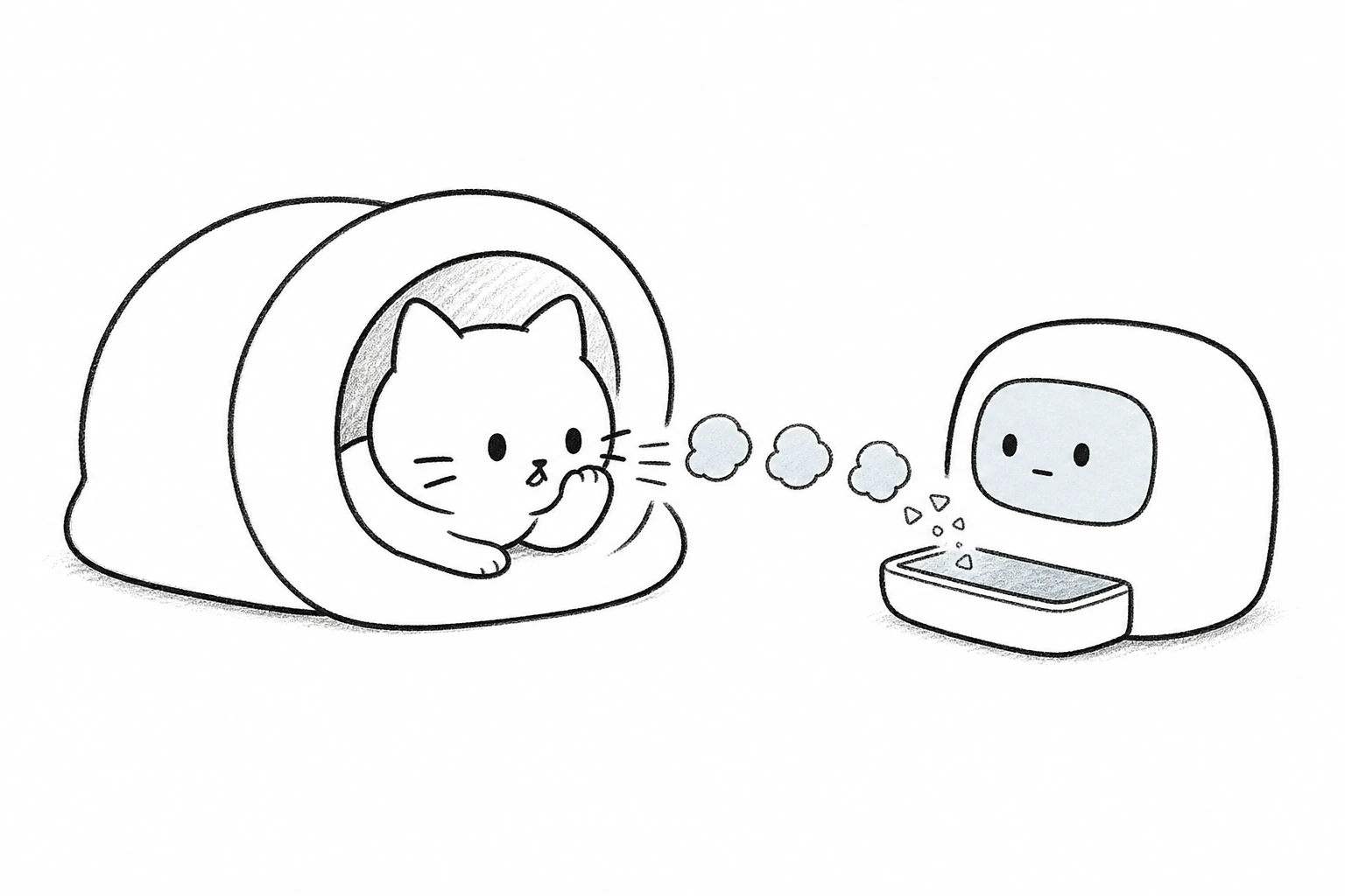 ごろが小さなAI助手へ大事な指示をささやくが、言葉の泡が記憶皿の手前で弾けて消える