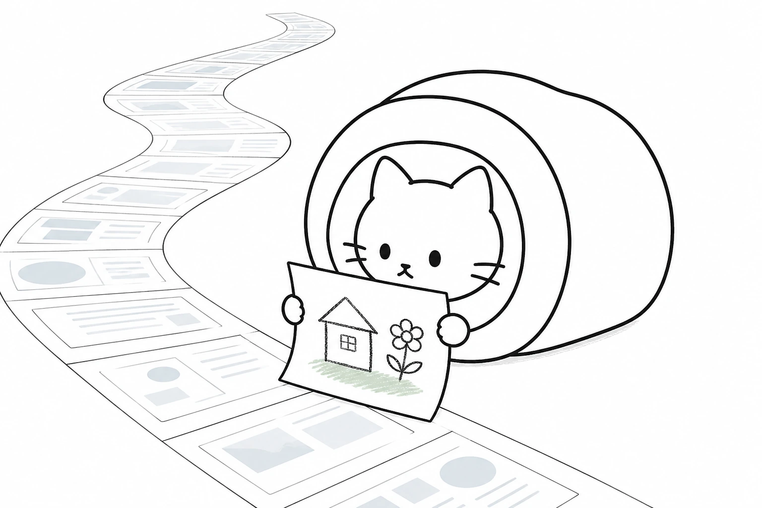 紙の川からごろが一枚だけ、タマの少し線がゆがんだ絵を拾い上げ、うまさ以外のものを見つける