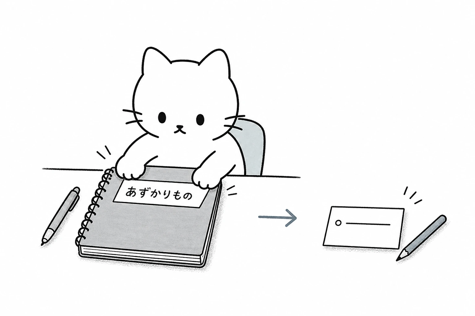 来る人の名前を書こうとしたノートを閉じ、あずかりものの札を貼って必要な一行だけ別メモへ移す